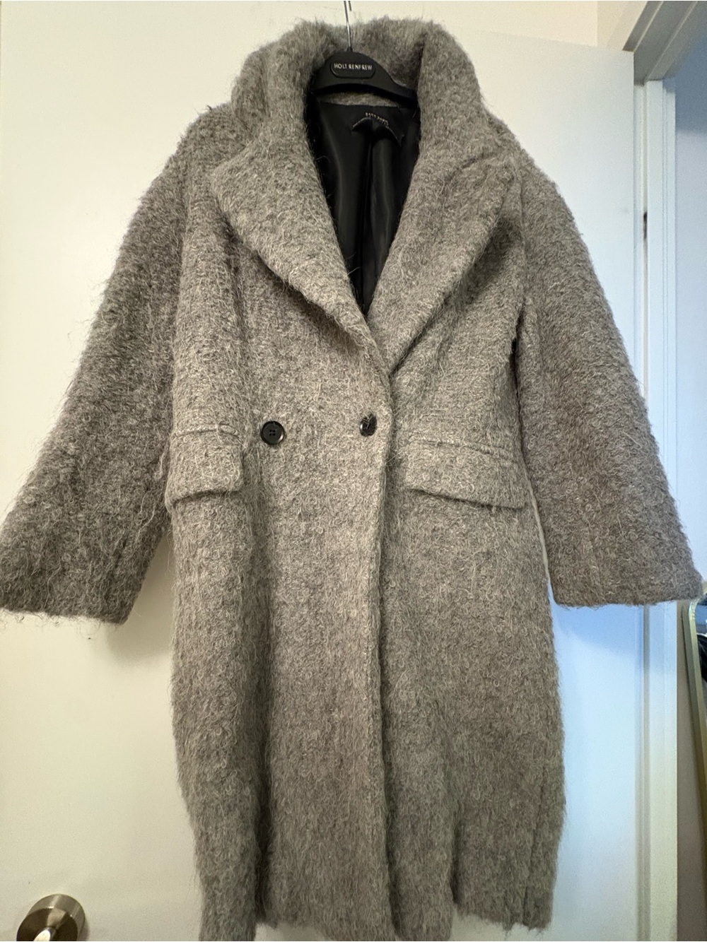 Zara Gray Textured bucle-like fabric Double-Breasted Coat